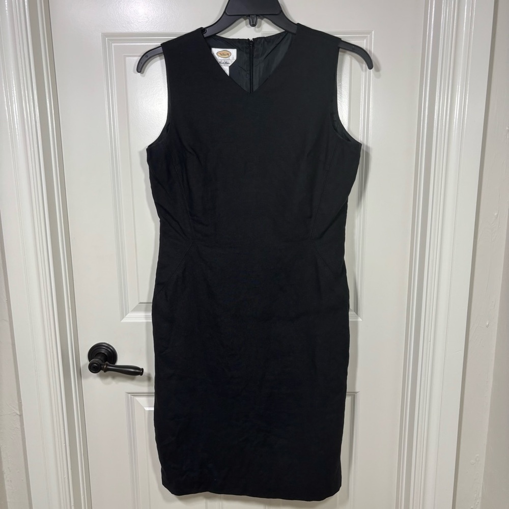 Talbots Black Linen Midi Sheath Dress Women’s 10 V-neck Sleeveless